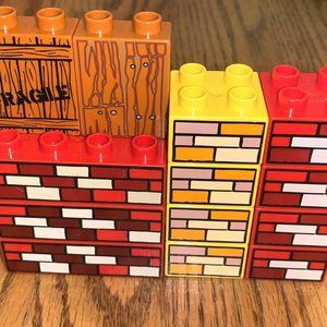 13 Lego Duplo Printed Bob Builder Yellow Red Brick Masonry Construction Lot Wood